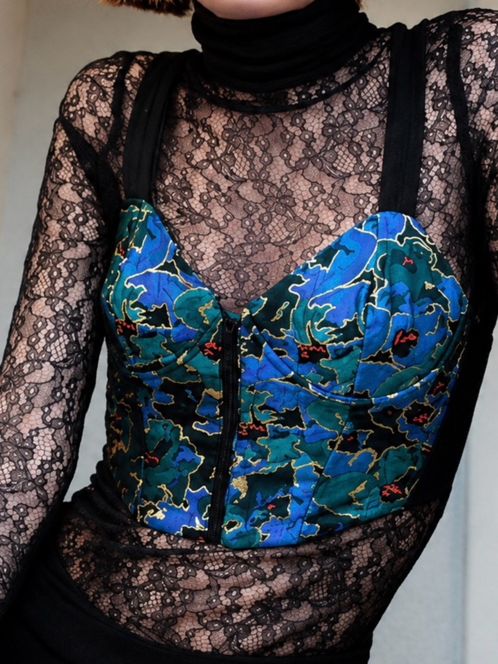 ZARA Y2K Jacquard Corset Bustier Crop Top Blue Gold Size: S - Picture 5 of 8